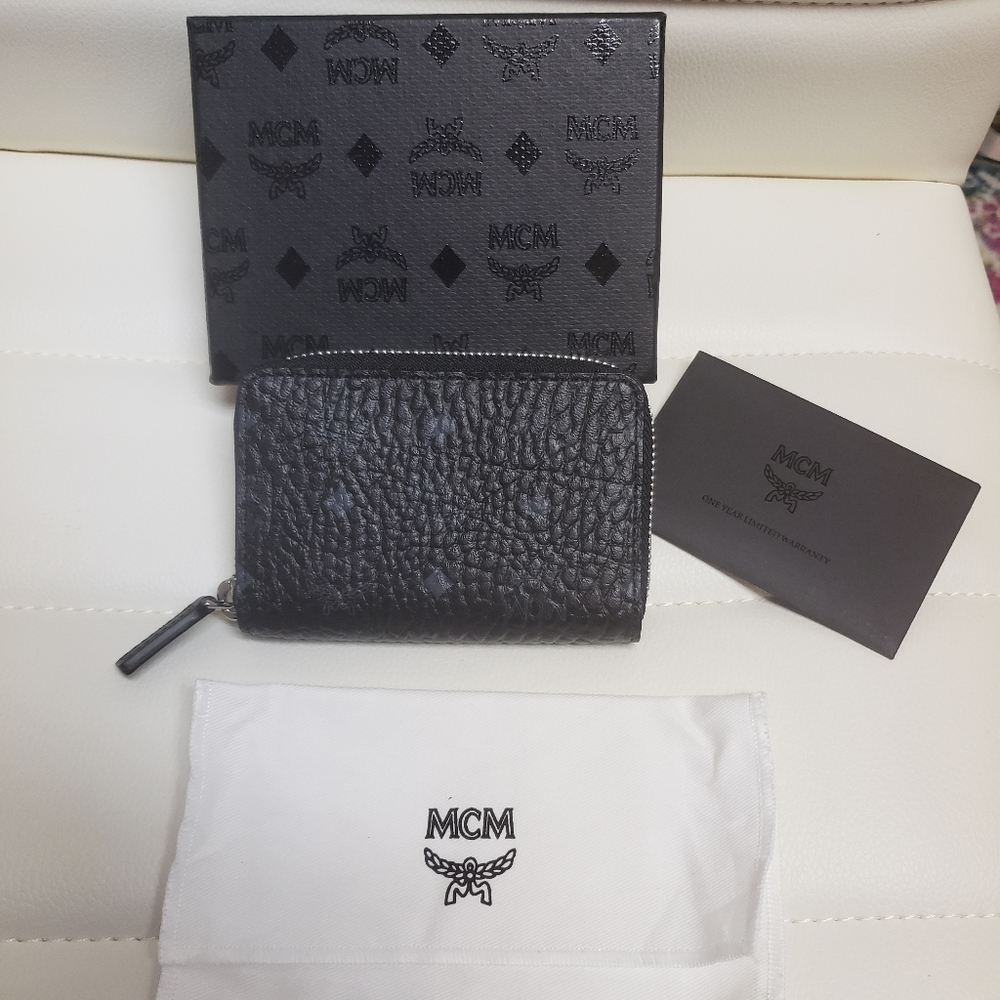 MCM Black Visetos Zip Wallet NIB $275